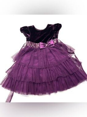 Jona Michelle Purple Velvet & Tulle Sparkle Party Dress with Bow